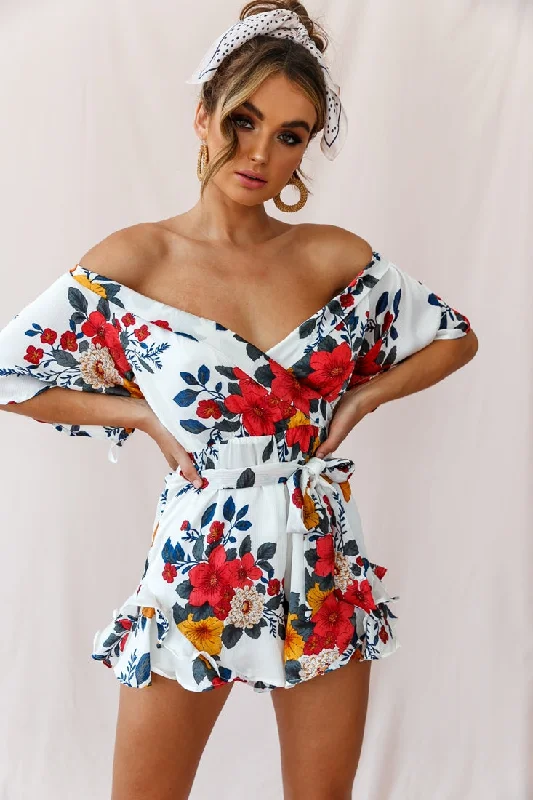 Ambrosia Off-Shoulder Floral Romper White