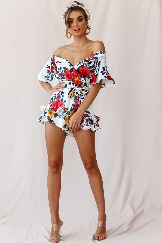 Ambrosia Off-Shoulder Floral Romper White