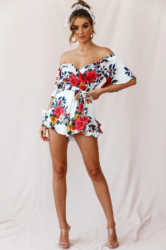 Ambrosia Off-Shoulder Floral Romper White