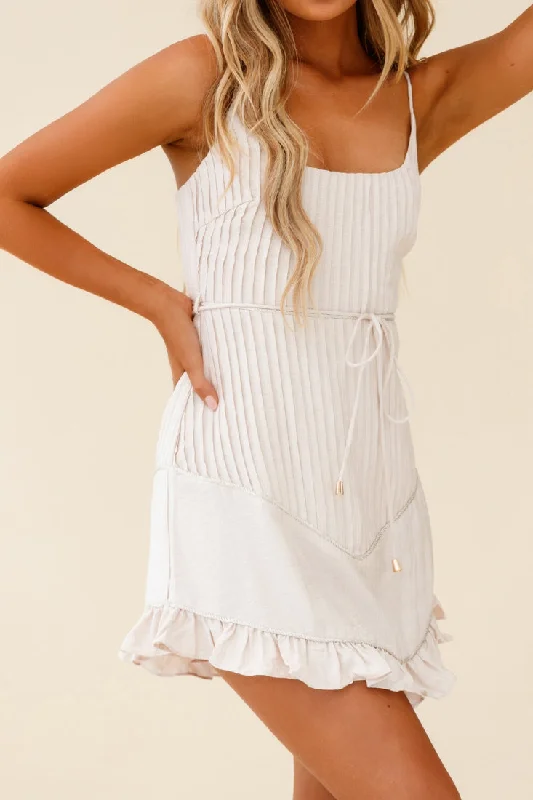 Charmed Pintuck Pleat Spaghetti Strap Dress Beige