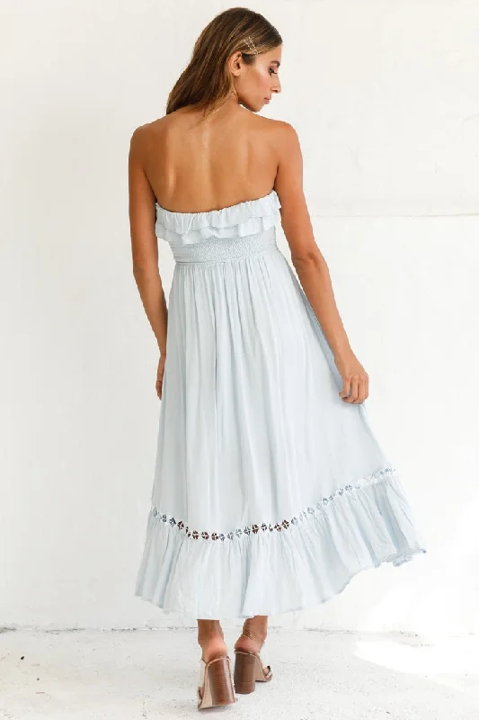 Daydream Shirred Bust Frill Trim Maxi Dress Ice Blue