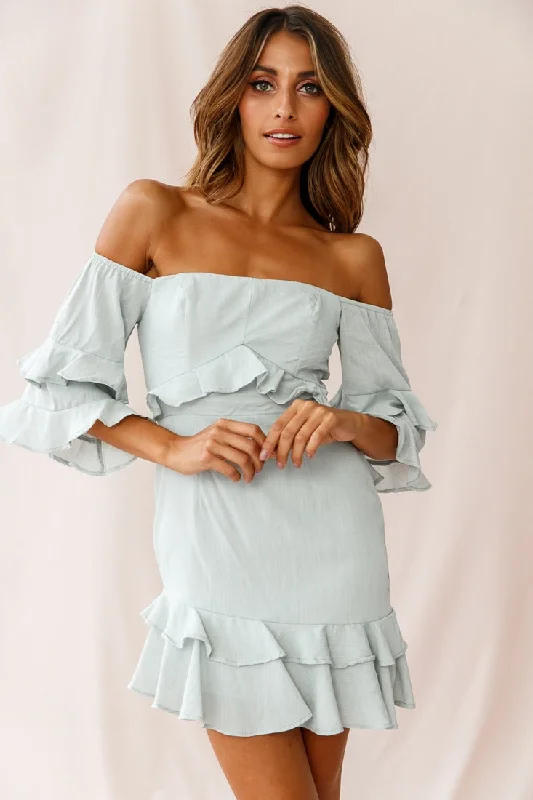 Esmeralda Off-Shoulder Frill Dress Pistachio