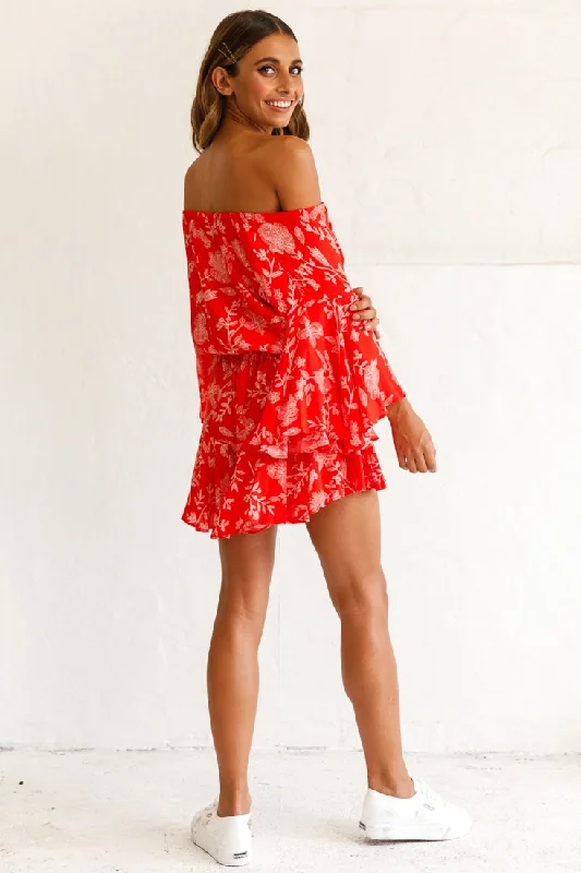 Fiona Drawstring Floral Romper Red