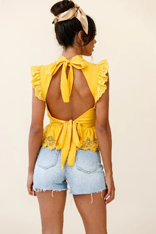 Gracious Sleeveless Open Back Peplum Top Yellow