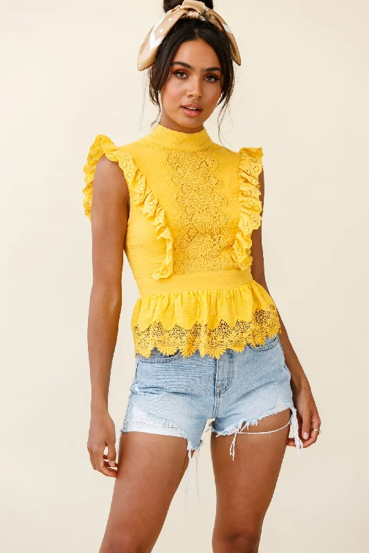 Gracious Sleeveless Open Back Peplum Top Yellow