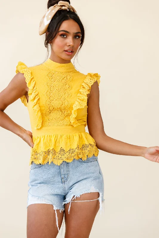 Gracious Sleeveless Open Back Peplum Top Yellow