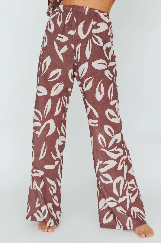 Just A Hunch Pants Leaf Print Chocolate