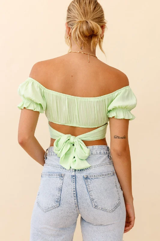 Linka Off-Shoulder Tie-Back Crop Top Apple