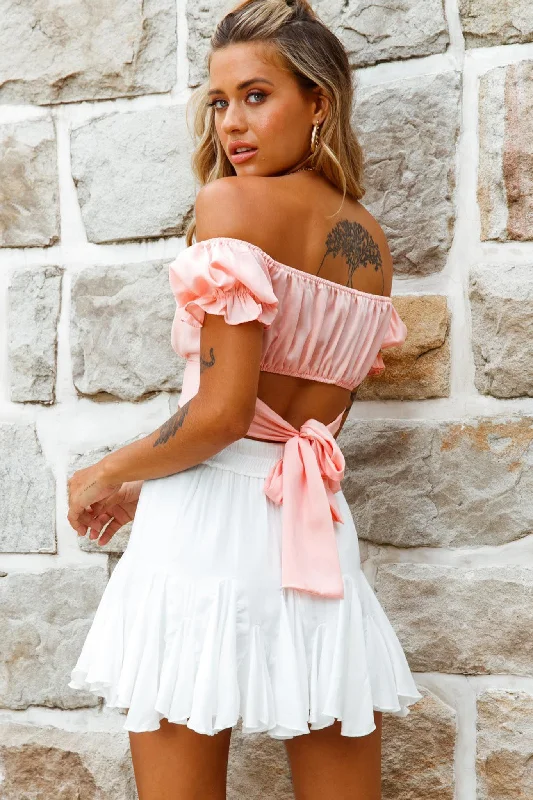 Linka Off-Shoulder Tie-Back Crop Top Blush