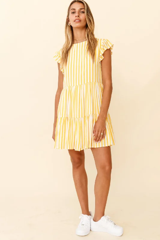 Louise Cap Sleeve Shift Dress Yellow Stripe