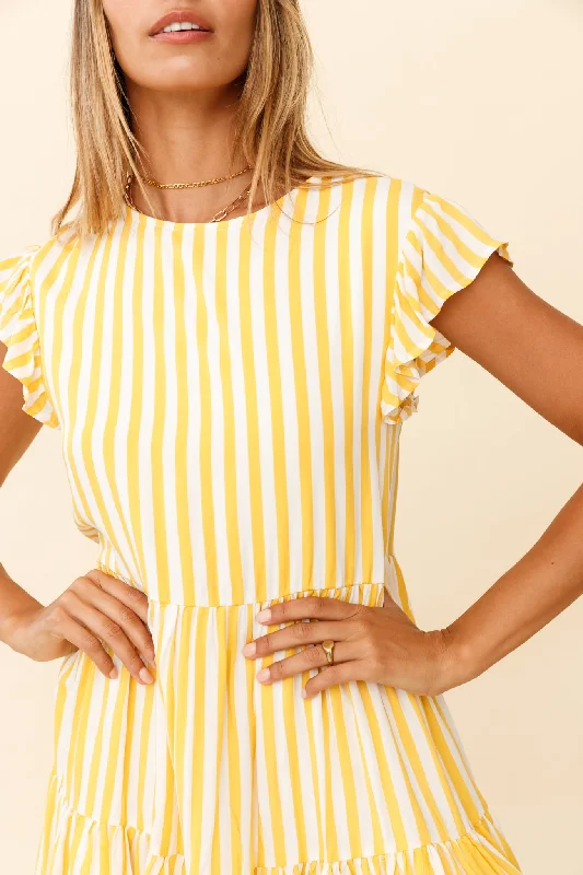 Louise Cap Sleeve Shift Dress Yellow Stripe