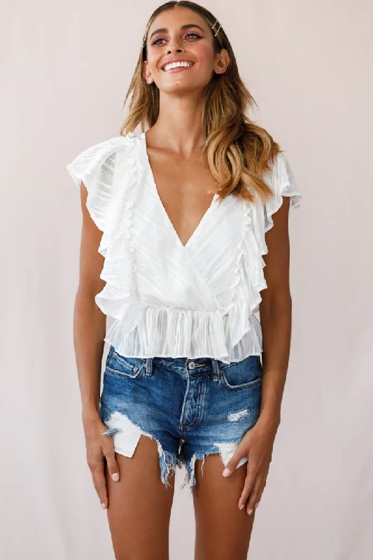 Lucia Surplice Neckline Ruffle Detail Top White