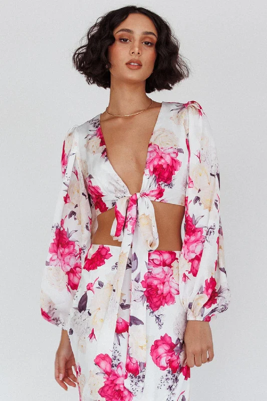 Meet Me In Fiji Tied Top Floral Pink