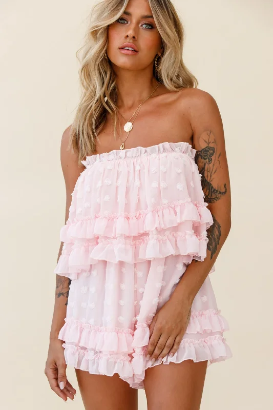 Memories Tiered Bust Frill Trim Romper Pink