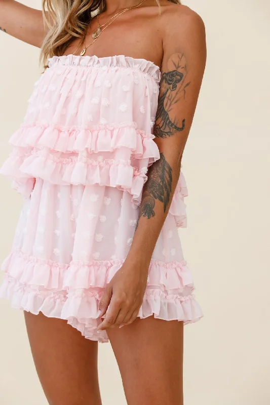 Memories Tiered Bust Frill Trim Romper Pink