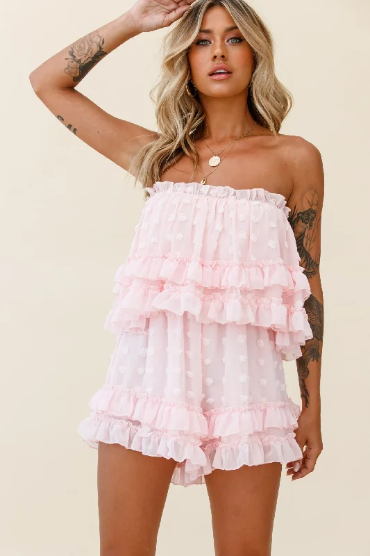 Memories Tiered Bust Frill Trim Romper Pink