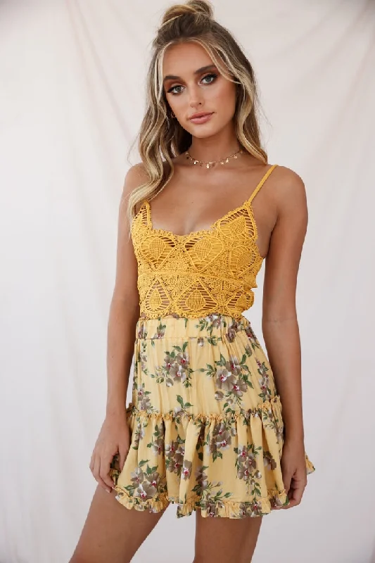 Mirage Crochet Lace Crop Top Mustard