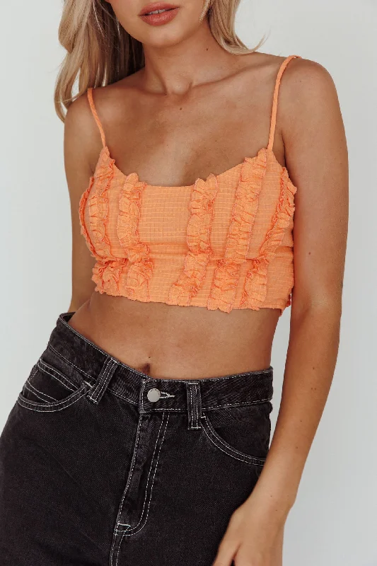 Penny Lane Frill Bust Crop Top Neon Orange