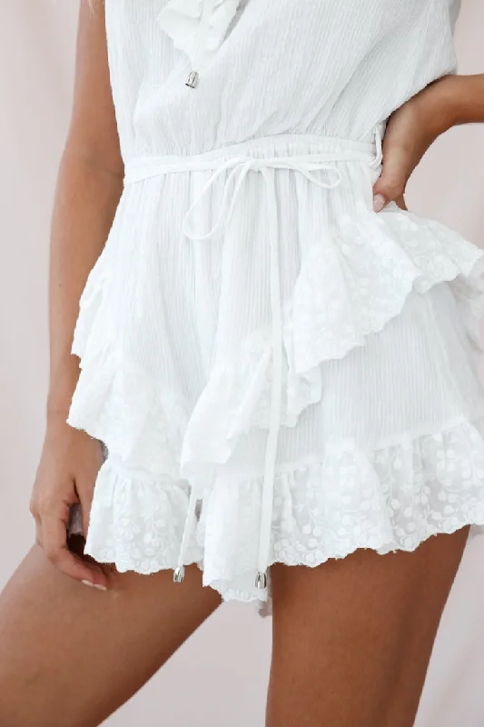 Petrie Ruffle Detail String Waist-Tie Romper White