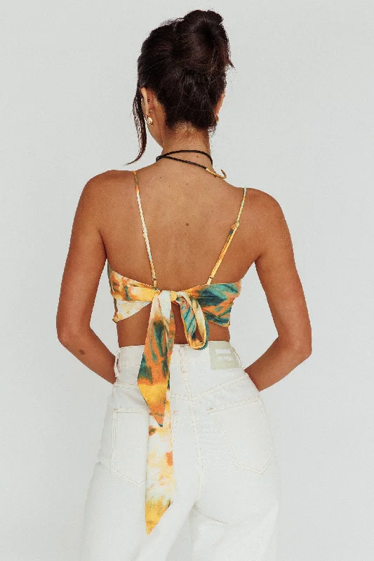 Show Me Love Cowl Neck Tied Back Crop Top Tie-Dye Yellow