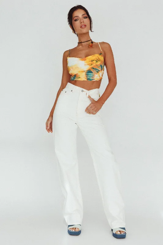 Show Me Love Cowl Neck Tied Back Crop Top Tie-Dye Yellow