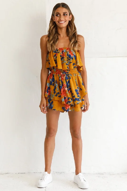 Skylar Dressy Tube Top Romper Yellow Mustard