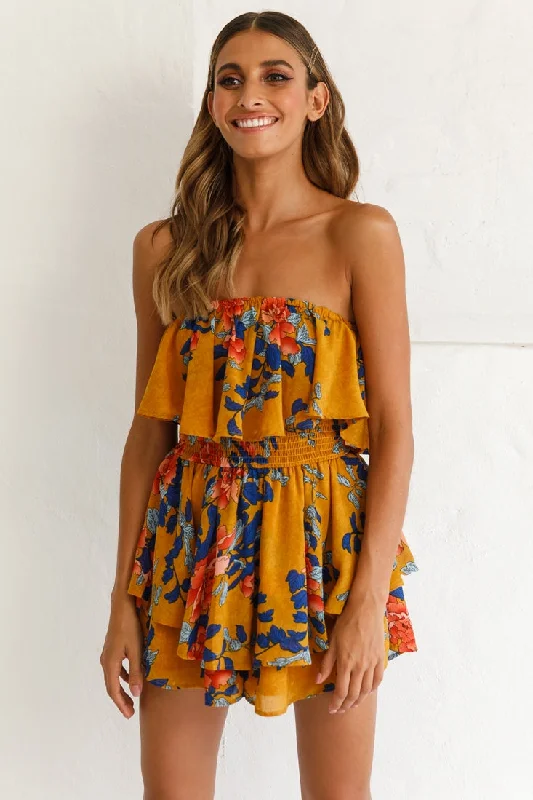 Skylar Dressy Tube Top Romper Yellow Mustard