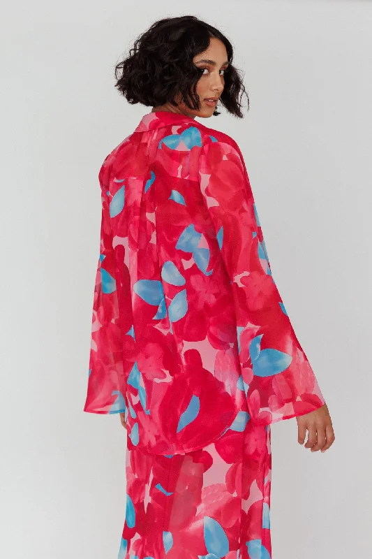 Stasi Flared Cuff Long Sleeve Shirt Floral Pink