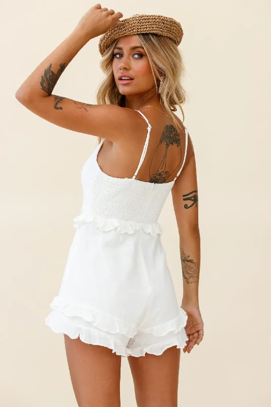 Sweet Dreams Bow Detail Frill Romper White