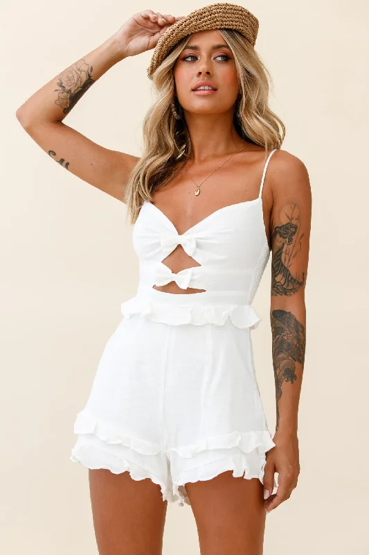 Sweet Dreams Bow Detail Frill Romper White