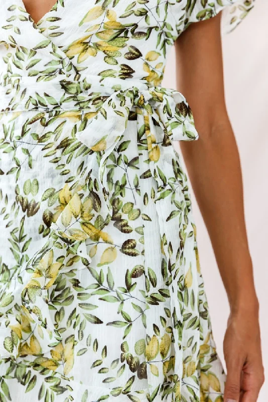 Tuesday V-Neck Wrap Leafy Print Romper White