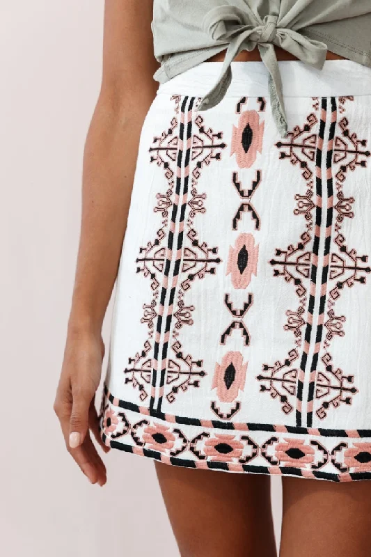 Victoire Tribal Print Skirt White