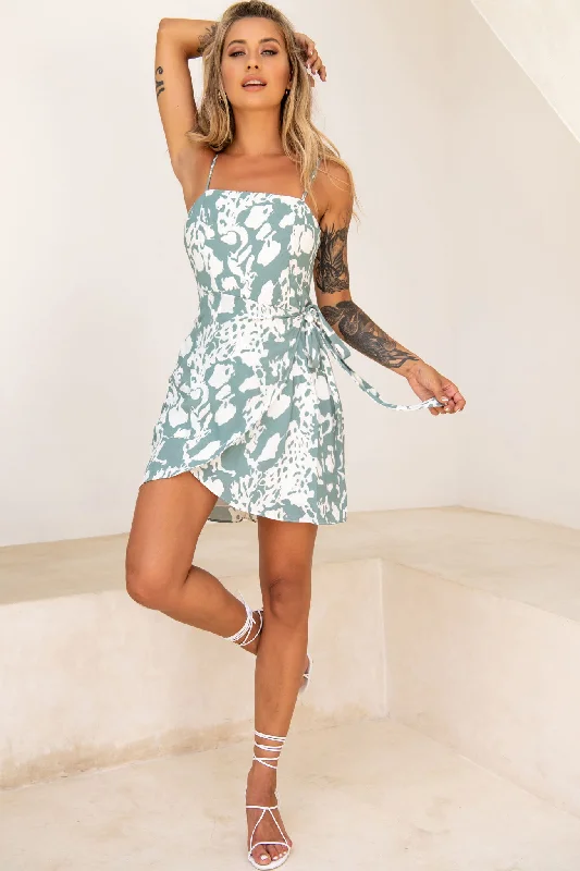 Wattle Cami Strap Wrap Dress Printed Sage