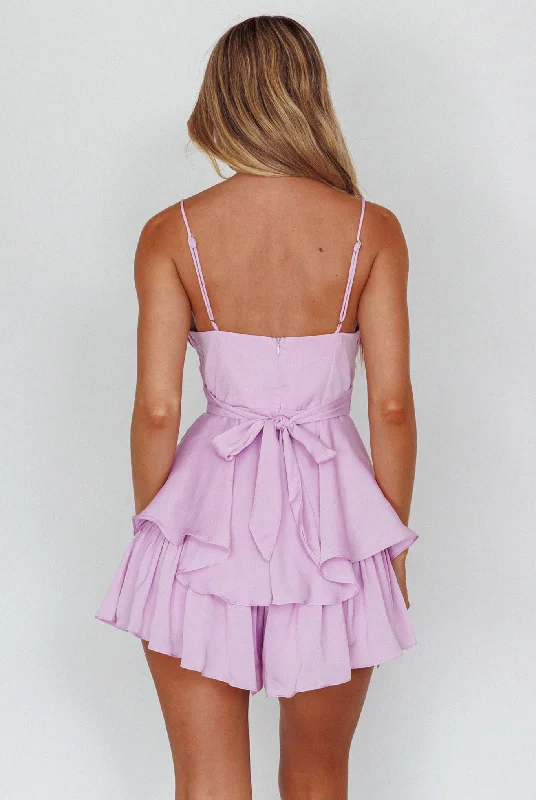 Well Versed Cowl Neck Flounce Romper Lavender