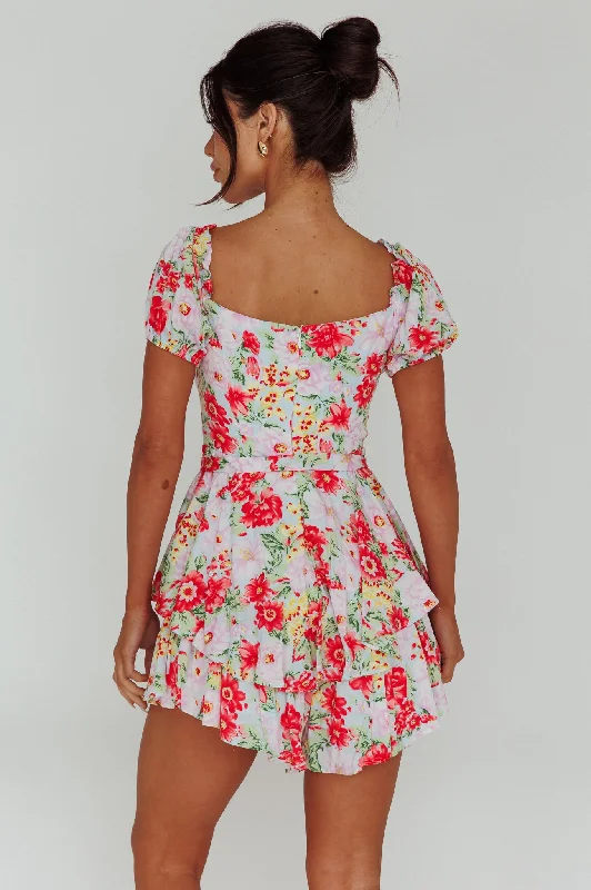 Whimsical Cut-out Bodice Romper Floral Pink