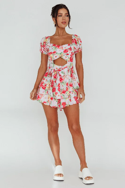 Whimsical Cut-out Bodice Romper Floral Pink