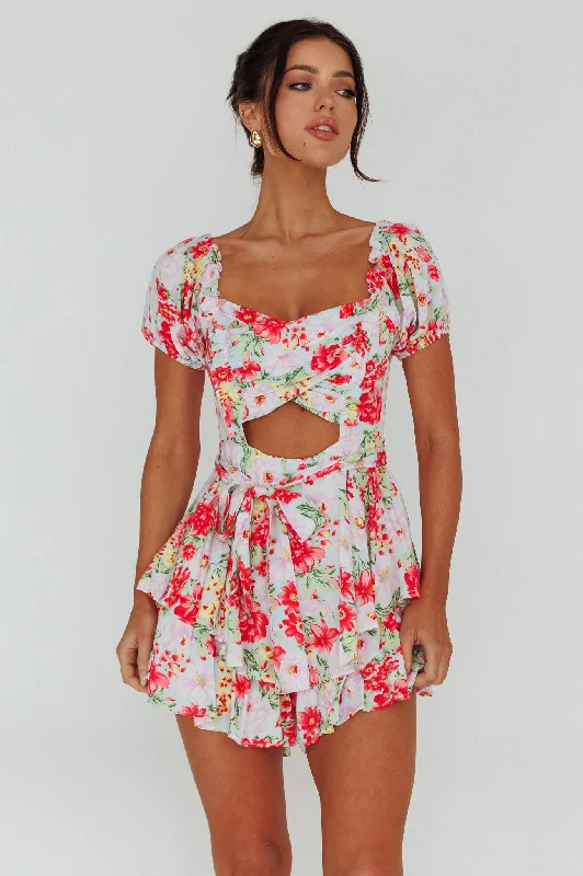 Whimsical Cut-out Bodice Romper Floral Pink