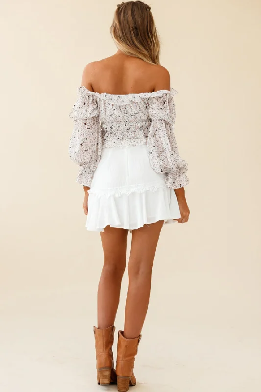 Wildflower Tassel Trim A-line Skirt White