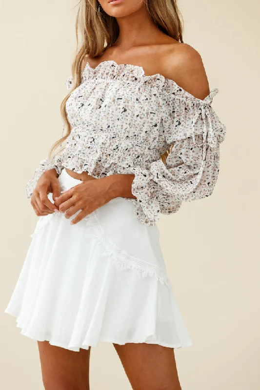 Wildflower Tassel Trim A-line Skirt White