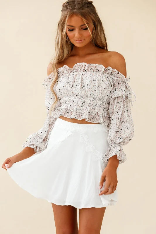 Wildflower Tassel Trim A-line Skirt White