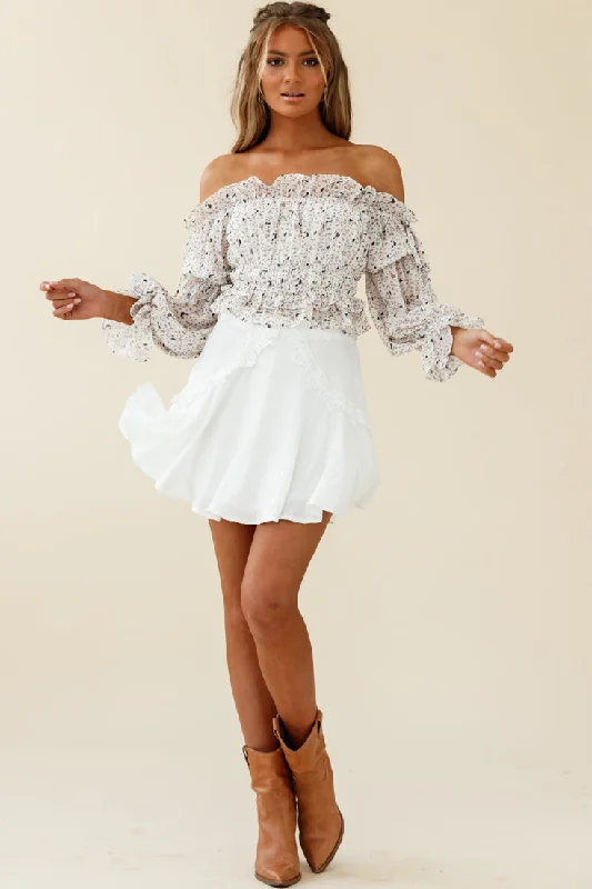 Wildflower Tassel Trim A-line Skirt White