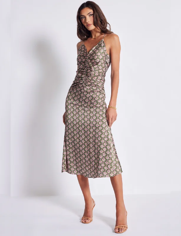 Adria Ruched Front Dress, Clover Print