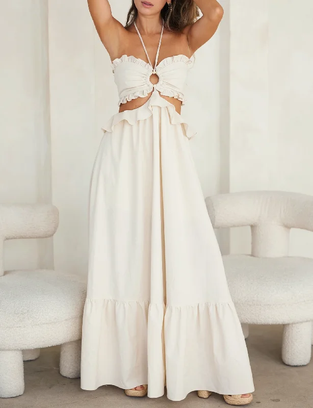 Sweetheart Halter Maxi Dress, Ivory