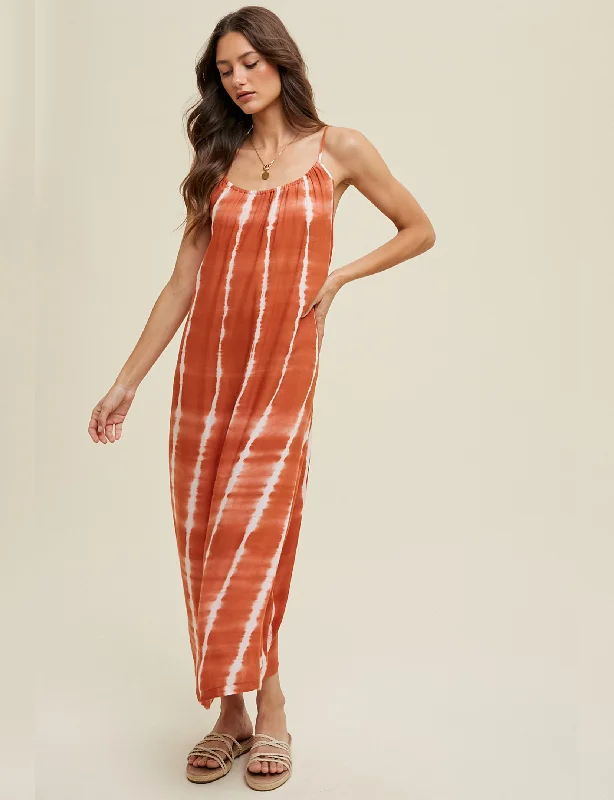 Cora Tie-Dye Maxi Dress, Rust