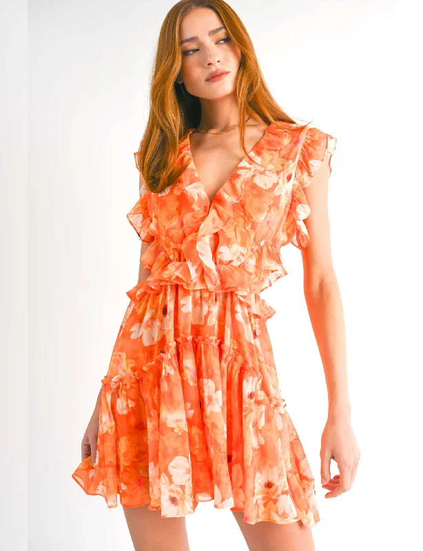 Peyton Mini Dress, Vivid Orange Floral