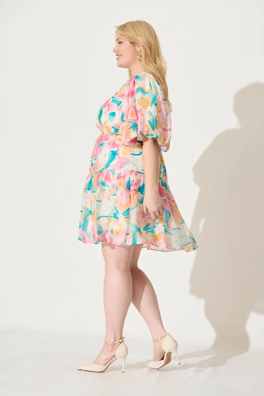 Amarusso Dress In Pink With Multi Watercolour Floral Print