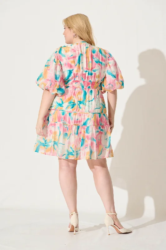 Amarusso Dress In Pink With Multi Watercolour Floral Print