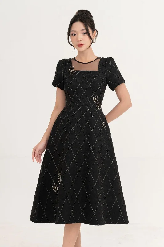 Azalea A-line Round Neck Brocade Midi Dress