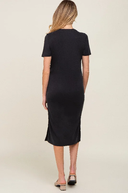 Black Midi T-Shirt Maternity Dress