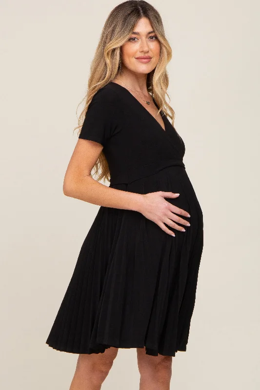 Black Pleated Maternity/Nursing Dress